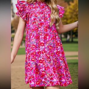 Ruffle Printed Cap sleeve Mini Dress, XL